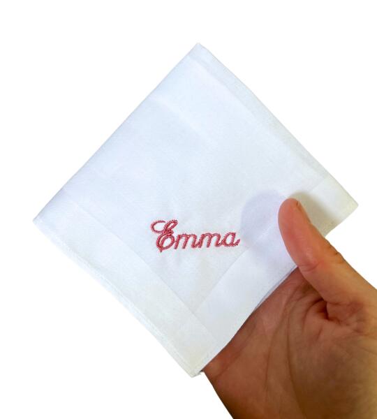 Witte dameszakdoek met naam – 100% zacht katoen, geborduurd en verfijnd